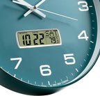 Wall Clock, 14" Large Dial Non-Ticking Silent Battery Operated Analog with LCD Display for Perpetual Calendar and F° Temperature, Ideal Modern Home, Bedroom, Kitchen, Office Decor(Green)