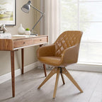 Art Leon Mid Century Modern Swivel Accent Chair with Arms, Beech Wood Legs Leather Upholstered Computer Desk Chair for Small Spaces Home Office Living Room Bedroom, Claybank