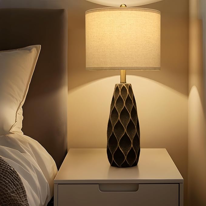 PORTRES 27.5" Ceramic Table Lamps for Bedroom Living Room Lamps Set of 2 Modern Bedside Nightstand Lamp Farmhouse Vintage Rustic Boho Retro Large Table Lamps Light Home Office Desk Deco Gifts, Black