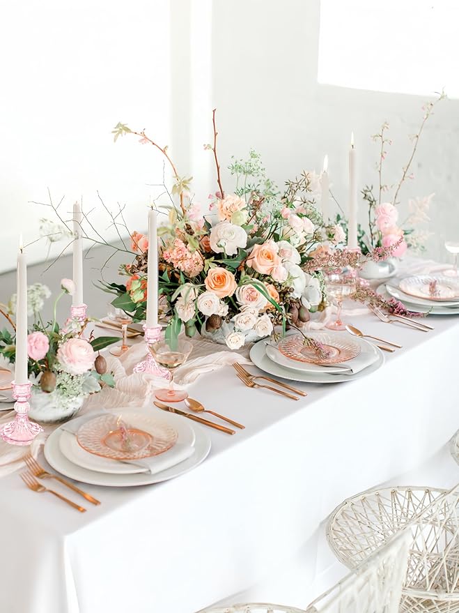 Glass Candlestick Holder,Striped Taper Candle Holders,Set of 6 Candle Stand for Table Centerpieces, Home Decor,Weddings,Festival and Parties (Pink Stripe Pattern)