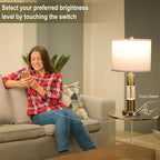 Serteaw Touch Control Table Lamp Set of 2 - Gold Crystal Nightstand Lamps with USB Ports, Stepless Dimming Mode, Stylish Side Lamp for Bedroom and Living Room, Energy-Efficient LED Bulb Included