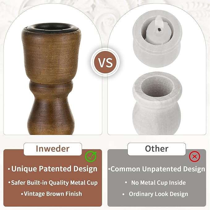 Wooden Taper Candle Holders: Wood Candlestick Holders Rustic Brown Farmhouse Fall Decor for Living Room Dinning Table Centerpiece Christmas Set of 10