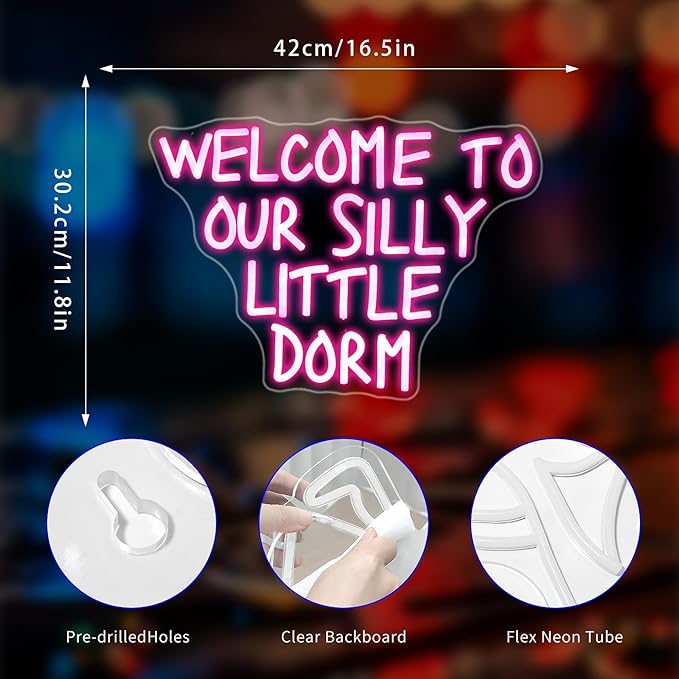 Neon Sign, Welcome to Our Silly Little Dorm Neon Signs for Wall Decor Neon Pink LED Signs Room Neon Light Up Signs Home Decor for Bedroom Business Club Party Bars Shop USB Operated