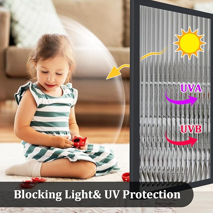 Beautyhero Window Privacy Film, Frosted Reeded Glass Cling, 3D Decorative Coverings with UV Blocking, Adhesive Stickers for Bathroom Doors Cabinet