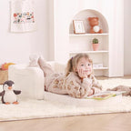 Welnow 2-in-1 Kids Sofa Chair, Convertible Toddler Chair Flip Out Children Sofa Chair with Wave Armrests Folding Kids Play Sofa with Side Pockets & Removable Cover Armchair for Girl or Boy