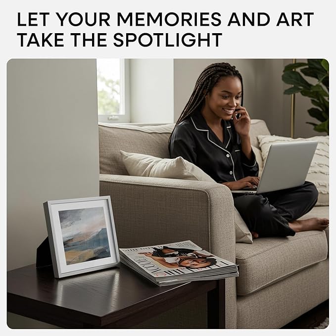 Homeforia 8x8 Silver Picture Frame, High End Metal 8 x 8 Square Frames with Mat 6 by 6 Photo, 8x8 Brass Frame Matted to 6x6 inch Print, 8by8 Wall or Tabletop Frames, Tempered Glass, Wall Kit, Set of 1