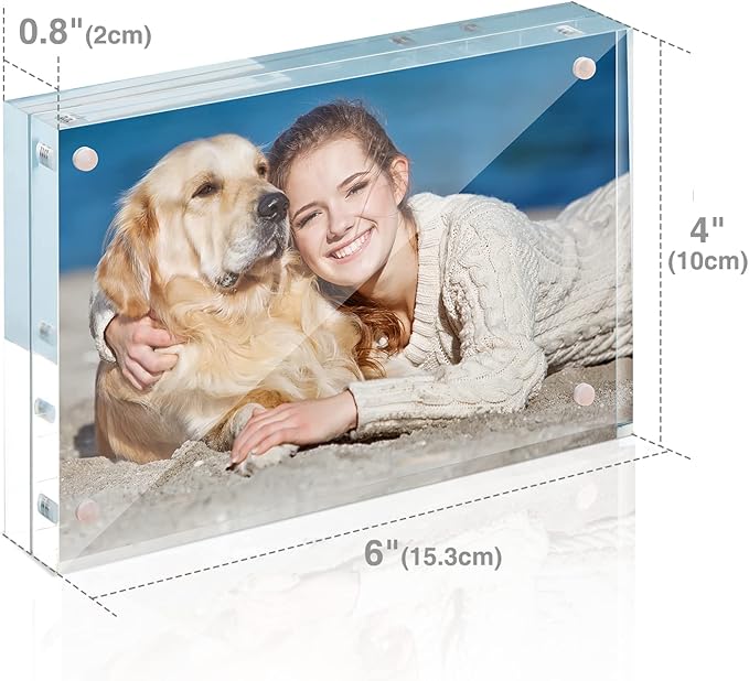 TWING 3 Pack 4 x 6 Acrylic Frame,Acrylic Picture Frames Horizontal Magnet Double Sided 4x6 Picture Frame,10+10MM Thick Clear Frameless Desktop Display Magnetic Block Photo Frame Gift Ideal