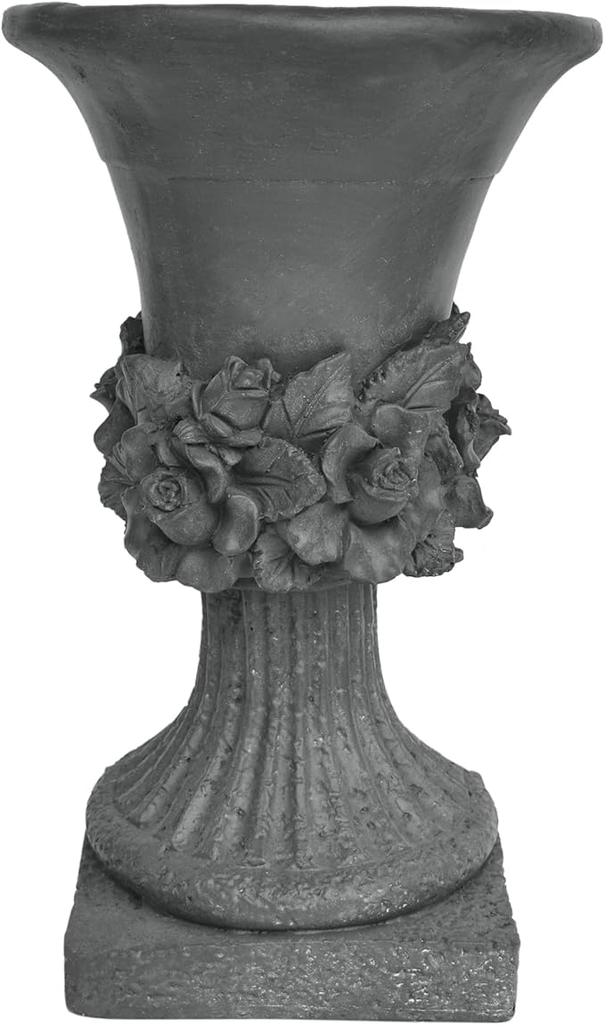 Christopher Knight Home Jorine Light Concrete Planter, Patio Planter, Mid-Centry Gadern Urn, Large Garden Pot, Floral Relif Design, Flower Urn with Drainage Hole for Backyard Home, Antique Gray