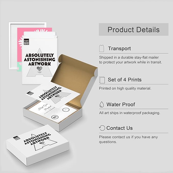 SIGNWIN Framed I'm a Barbie Girl in The Barbie World Wall Art, Set of 4 Heart, Chrysanthemum Illustration Wall Decor Prints, Preppy Room Decor Wall Décor for Living Room, Bedroom - 8"x10" White