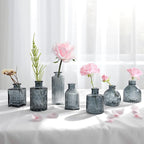 Grey Bud Vases in Bulk 24, Embossed Glass Small Vases for Flowers, Vintage Mini Flower Vase for Centerpieces, Wedding Decoration, Party, Baby Shower, Birthday, Home Decor, Living Room, Office