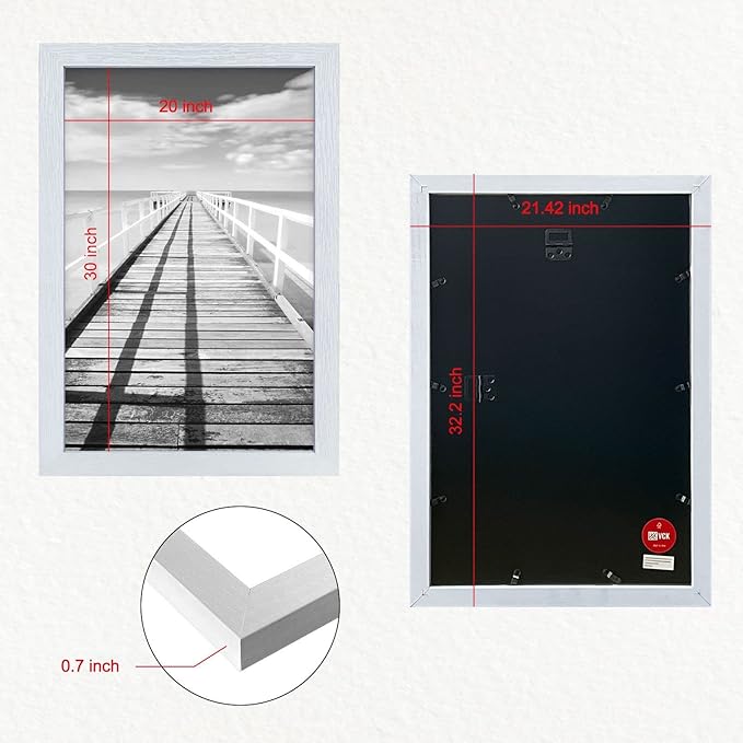 VCK Poster Frames 20x30 White 3 Pack, Solid Wood Picture Frames for Wall Mounting Hanging Art and Puzzle Frame