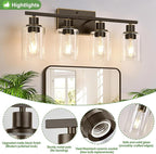 4 Light Bathroom Light Fixtures, Oil-Rubbed Bronze Modern Vanity Lights with Clear Glass Shades, Bathroom Wall Lamp for Mirror Living Room Cabinet