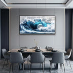 PHAOHUAXM Blue Wave lPaintings Wall Art For Living Room Wall Decor For Bedroom Ocean Inspiration Wall Pictures Office Decor Posters Modern Printing Canvas Artwork Home Decor Black Framed 20x40 In