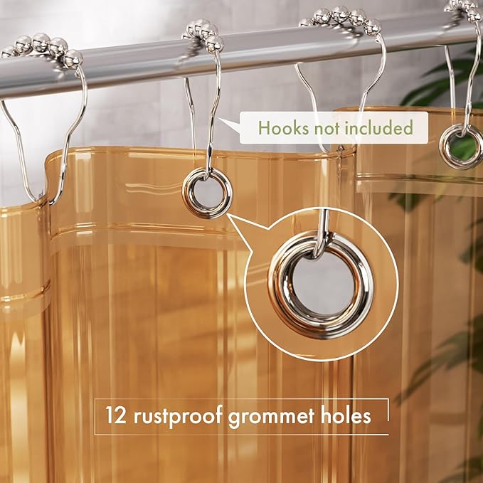 AmazerBath Shower Curtain Liner, 72x72 Transparent Orange Shower Liner, Lightweight Plastic Shower Curtain Liners, Cute Waterproof Shower Liner for Bathroom with 3 Magnets and 12 Grommet Holes