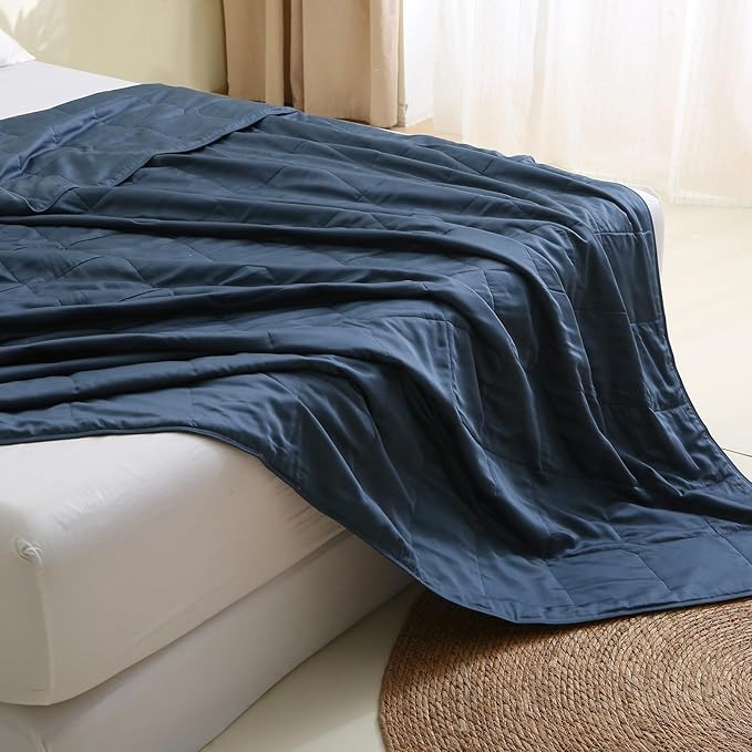 EP Mode Lightweight Quilt Blanket for Summer, Viscose from Bamboo Fabric & Filling, Natural, Breathable & Machine Washable- Navy Blue, Twin