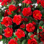 Artificial Faux Flowers Plants for Outdoor Outside Fall Decor, Fake Silk Red Camellia UV Resistant Look Real for Planter Porch Patio Balcony Garden Table Indoor, 3 Large Bundles