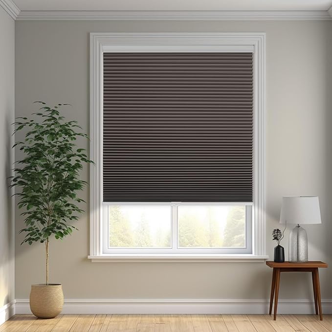 Changshade Cordless Cellular Shades, Blackout Honeycomb Shades for Windows, Pull Down Pleated Blinds, Easy to Install for Indoor Windows and French Doors,21" W x 36" H, Taupe