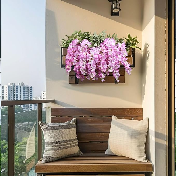 4PCS Artificial Wisteria Hanging Flowers 40'' Tall Lush Fake Wisteria Flowers for Floor Vases Silk Flowers for Wedding Arch Ceremony Window Box Home Garden Backdrop Decoration (Purplish Red)