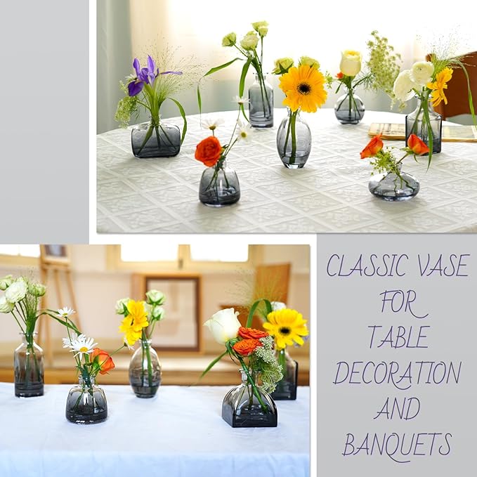 Bud Vases Set of 12, Black Clear Glass Bud Vases, Small Vases for Centerpiece Modern Flower Vases in Bulk, Mini Glass Vase for Wedding Centerpieces, Party Table Decor, Home Déco