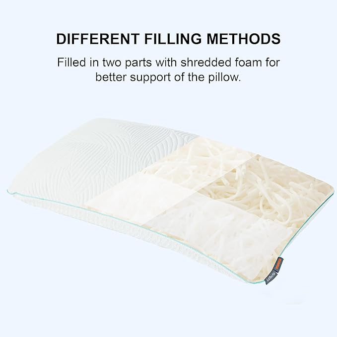 Shredded Memory Foam Pillows Bed Pillows King Size Pillows Set of 2, Summer Cooling Pillows for Hot Sleepers with Washable Pillowcase, and Winter Soft Dual Sided Pillow for Back Sleepers
