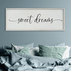 SRSZHIYUE Sweet Dreams Above Bed Wall Decor, 40"x15" Large Rustic Master Bedroom Over Bed Sign Guest Room Couples Wood Framed Farmhouse Horizontal Hanging Decoration (White)