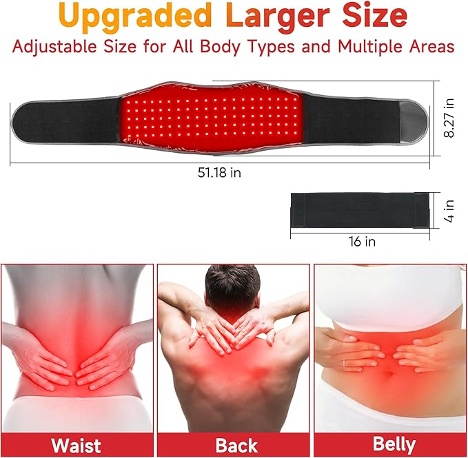 Red Light Therapy Belt for Body: Massage Heating Infrared Light Device, Portable Cordless 660nm&850nm Pad Wrap with Vibration and Rechargeable Battery for Waist Belly Pain Relief Women Men at Home
