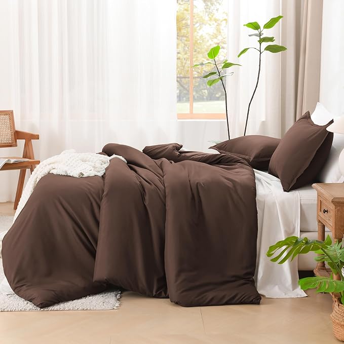 Litanika Brown Comforter Set Twin/Twin XL Size, 2 Pieces Lightweight Solid Bedding Comforter Set, All Season Fluffy Bed Set (66x90In Comforter & 1 Pillowcase)