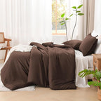 Litanika Comforters Brown Oversized Queen Size, 3 Pieces Lightweight Solid Bedding Set & Collections, All Season Fluffy Bed Set (98x98In Comforter & 2 Pillowcases)
