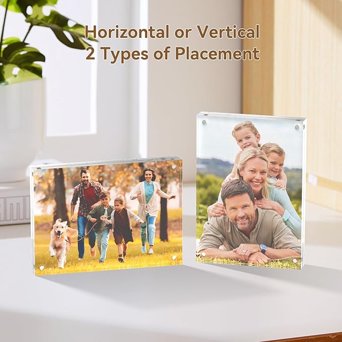 5x7 Acrylic Picture Frames, 20mm Thick Clear Frameless Magnetic Photo Frames, Double Sided Transparent Square Frame Gift for Tabletop Display(3 Pack)