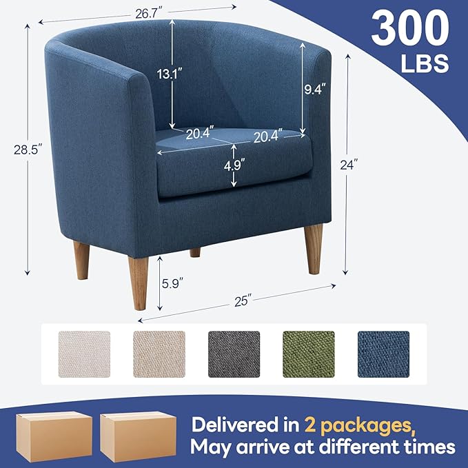 Accent Barrel Chairs Set of 2, Modern Comfy Living Room Chairs with Armrest Small Reading Chair with Cozy Soft Padded for Bedroom Reception Room Cafe,Blue