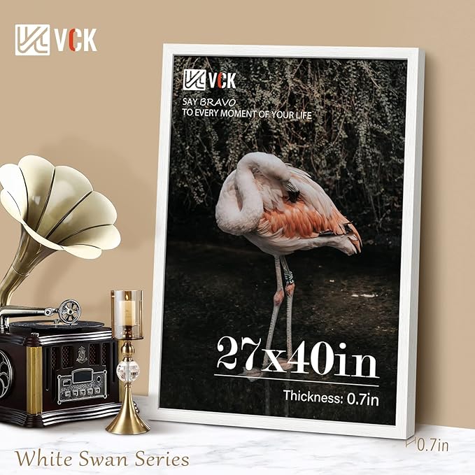 VCK 27x40 Solid Wood Poster Frames Set of 3, Exclusive Woodgrain White Picture Frame, Wall Mounting Hanging