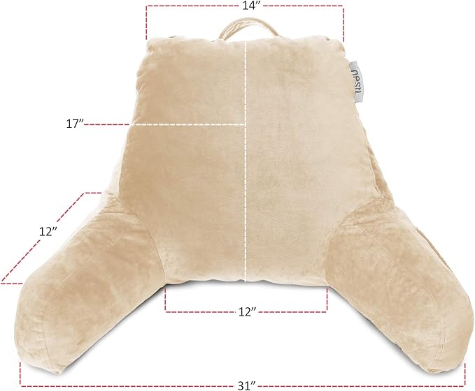 Nestl Reading Pillow Standard Bed Pillow, Back Pillow for Sitting in Bed Shredded Memory Foam Chair Pillow Reading & Bed Rest Pillows Beige Cream Back Pillow for Bed, Bed Chair Arm Pillow with Pockets