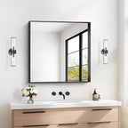 Black Bathroom Mirror, 30x30 Inch Rectangular Framed Mirror, Large Wall Mounted Bathroom Vanity Mirror Over Sink for Bedroom,Restroom, Living Room, Hangs Vertically or Horizontally