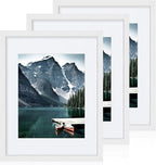 11x14 Picture Frames set of 3, Made of Glass and White Wooden Photo frame - Displays 8x10 Picture with Mat or 11 x 14 Poster without Mat, Wall Collage Frame set
