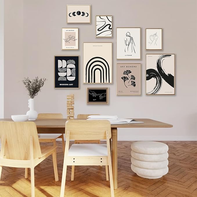 KBKBART Minimalist Boho Wall Art Prints, 10 PCs Abstract Neutral Black Beige Women Body Line Flower Canvas Art, Eclectic Home Decor for Room