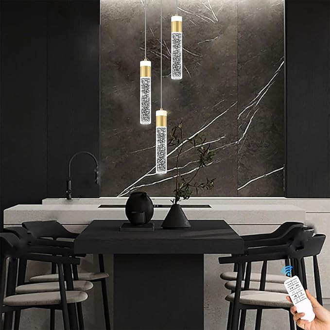 Dimmable 3-Light Pendant Lights Kitchen Island Crystal Hanging Light Modern Ceiling Light for Dinning Room Living Room 24W Gold