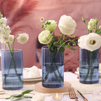 Glass Cylinder Vases, Bud Vase for Wedding Centerpieces, 6 Inch Tall Ribbed Vase Hurricane Floating Candle Holder, Decorative Flower Vases for Wedding Reception, Home Decor, Housewarming Gift (Blue)