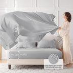 MUXHOMO 7 Pieces Queen Comforter Set, Seersucker Bed in a Bag Queen Size, All Season Luxury Bedding Set with Comforter, Flat Sheet, Fitted Sheet, Pillowcases & Shams, Light Grey