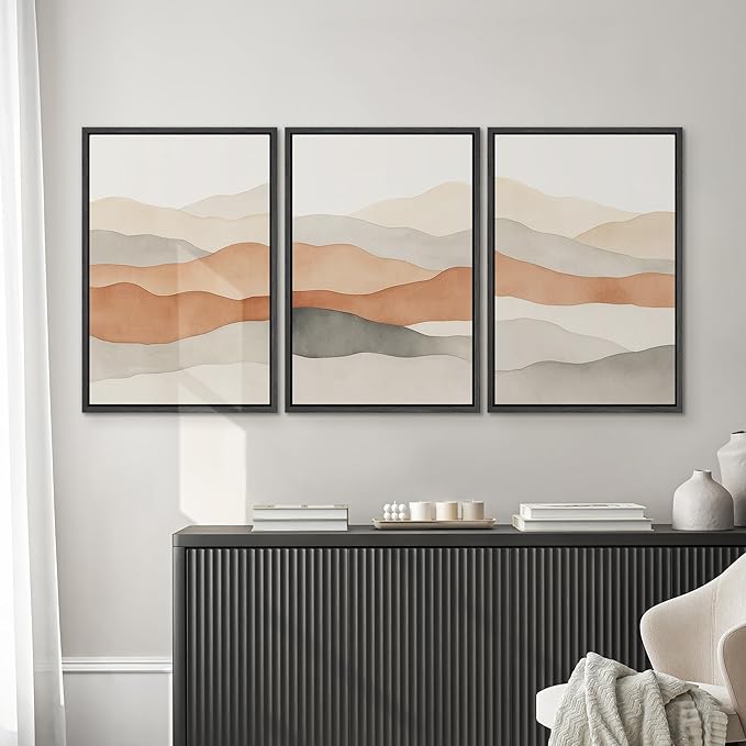 SIGNWIN Framed Canvas Print Wall Art Neutral Earth Tone Landscape Minimalist Mountain Silhouette Photography Modern Art Minimalist Black and White for Living Room, Bedroom, Office - 16"x24"x3 Black