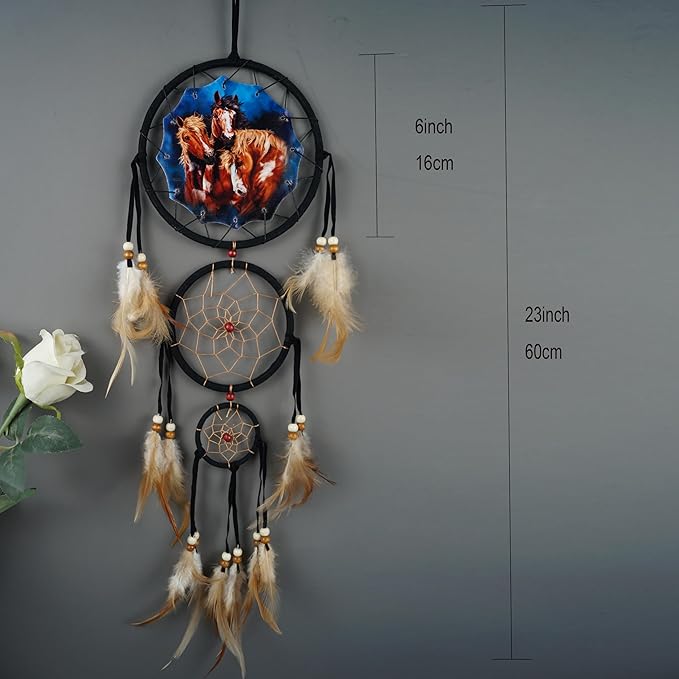 Remorelt Wolf Eagle Bear Dream Catcher Bedroom Wall Decor, Christmas Home Decoration, Room Accessory, White Moon Feather Decoration - Unique Home Craft Wall Pendant (DC15 6Inch Horse)