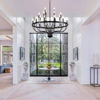 Black Chandelier 24-Light Industrial Iron Candle Chandelier Modern Suspended Farmhouse Chandeliers Pendant Light Fixtures for Dining Room Bedroom Living Room Kitchen Island Foyer E12 Bulb