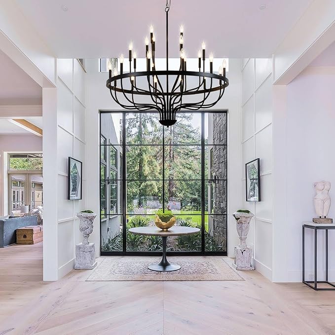 Black Chandelier 24-Light Industrial Iron Candle Chandelier Modern Suspended Farmhouse Chandeliers Pendant Light Fixtures for Dining Room Bedroom Living Room Kitchen Island Foyer E12 Bulb