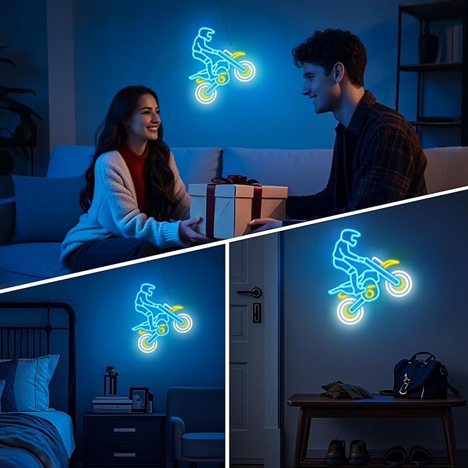 Dirt Bike Neon Signs for Wall Decor, Motercycle Neon Lights for Boys Bedroom Game Room Man Cave Garage Decor, 5V USB Power with Hanging Chain Hooks
