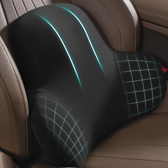 Lumbar Support for Car - Back Support for Driving Seat Lower Back Pain Relief - Memory Foam Lumbar Pillow for Car/Office Chair - Back Cushion for Car-Ergonomic Streamline Soft Washable Cover-Black