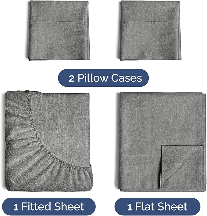 Twin XL Sheets Set 4 Piece - Includes 2 Pillowcases - Bed Sheets Twin XL - Soft Hotel Luxury Bedding - Cooling, Comfy & Breathable - 1 Flat & 1 Fitted & 2 Pillowcases w/ Deep Pockets - Heathered Grey