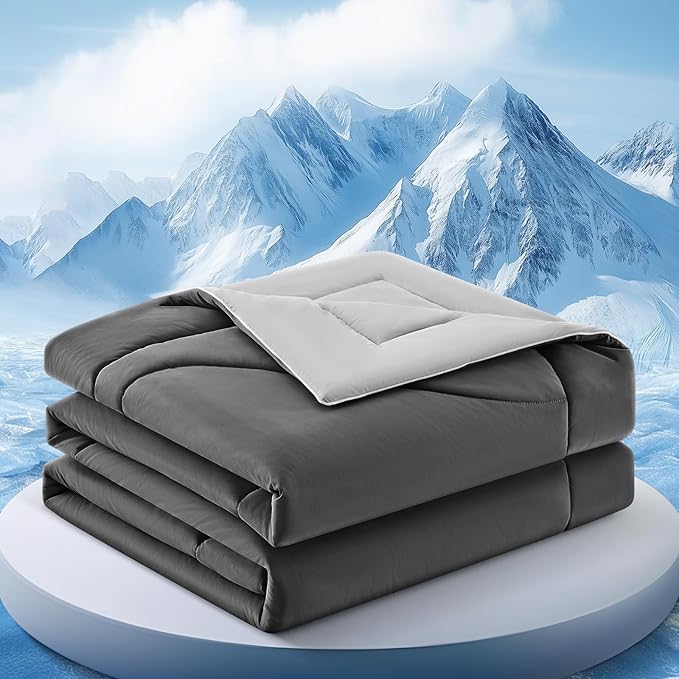 Cooling Comforter Twin Size, Double-Sided Cooling Blanket for Hot Sleepers & Night Sweats, Arc-Chill Q-Max > 0.4 Breathable Ice Blanket, Lightweight Cold Comforter (68''x90'', Dark Grey)