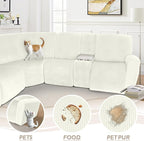 Arfntevss Sectional Recliner Couch Covers Velvet Washable Corner Sectional Sofa Cover for Reclining Stretch Soft Thick L Shape Recliner Slipcover Set (5 Seat with 1 Console Cover, Cream)