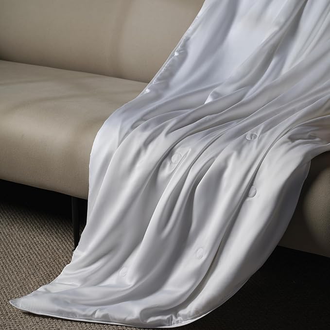 EP Mode Mulberry Silk Filled Quilt with 100% Viscose from Bamboo Fabric, Natural Lightweighted Cooling Comforter (White, Throw 50” X 65”)