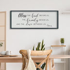 SRSZHIYUE Bless the Food Before Us Wall Sign Decor 40"×15" Christian Bible Verse for Farmhouse Rustic Kitchen Dining Room Framed Wood Scripture Religious Jesus Prayer Wall Art (Black)