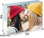 ILYXY 5 Pack Acrylic Frame 5x7, 20% Thicker, 24mm Thick Frameless Clear Picture Frame, Double Sided Magnetic Photo Frame, Free Standing Desktop Display Stand Acrylic Picture Frames